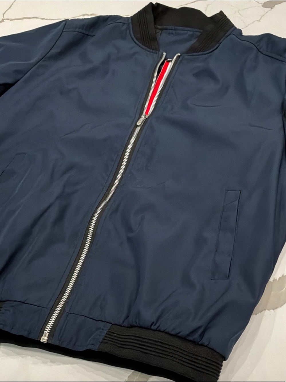 VOGUE FS Men's Navy Bomber Jacket with Rib Trim Lined Pattern 2XL